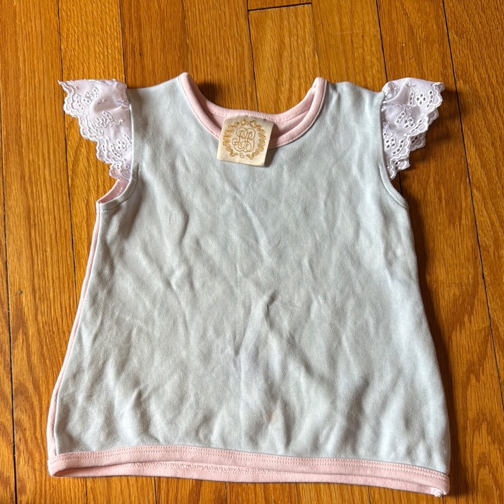 The Beaufort Bonnet Company Pink and White Flutter Sleeve Blouse